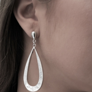 Bella Open Hammered Tear EarringSterling Silver earrings and necklace